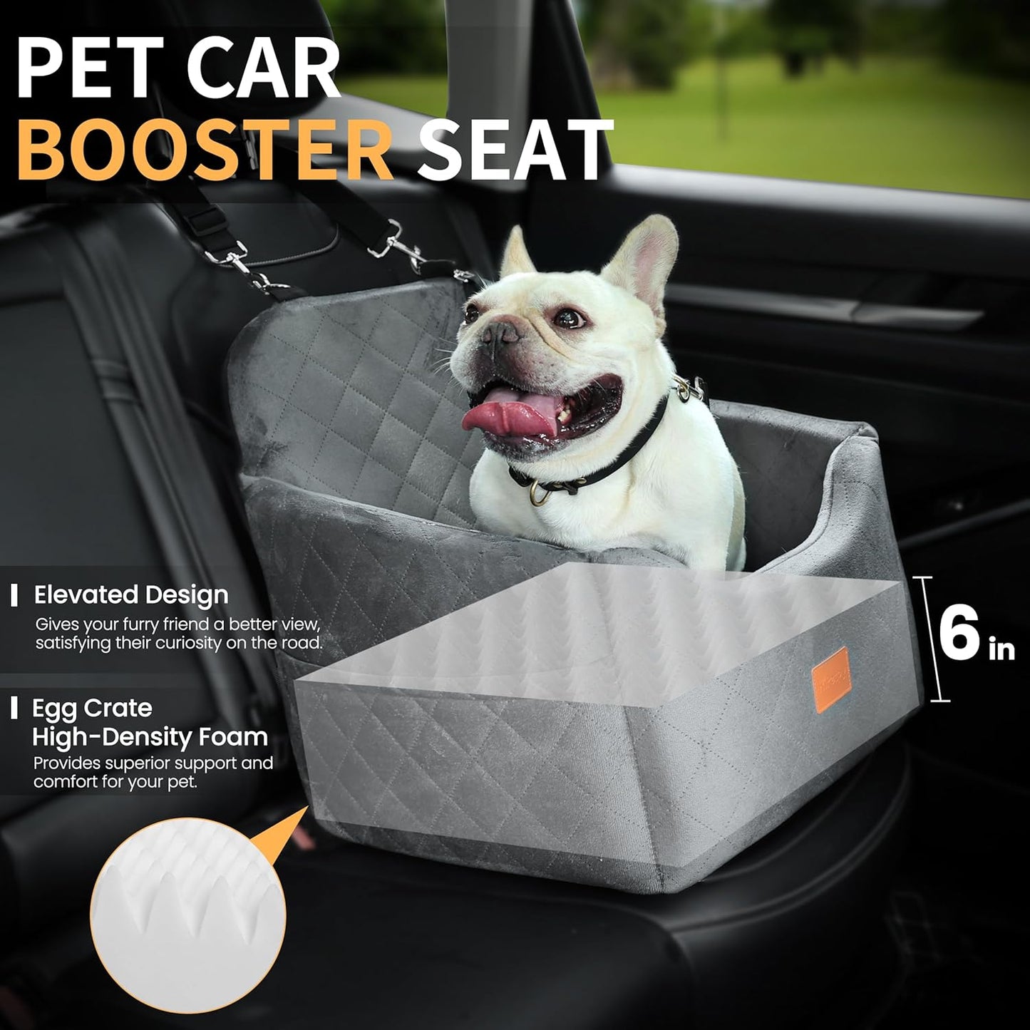 Dog Car Seat for Small Dog with Washable Mat, Memory Foam Booster Seat for Dogs Under 30lb, Elevated Pet Seat with Pockets, Anti-Slip Bed for Car, Perfect for Front & Back Seats with Safety Leash
