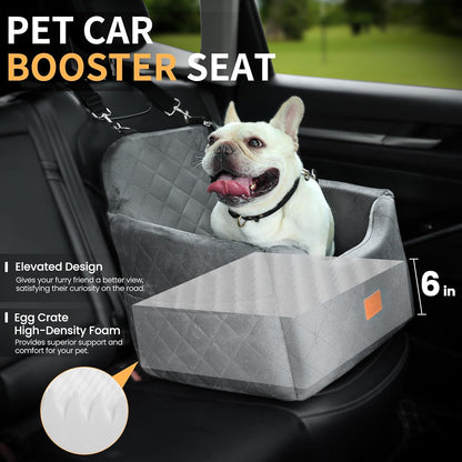 Dog Car Seat for Small Dog with Washable Mat, Memory Foam Booster Seat for Dogs Under 30lb, Elevated Pet Seat with Pockets, Anti-Slip Bed for Car, Perfect for Front & Back Seats with Safety Leash