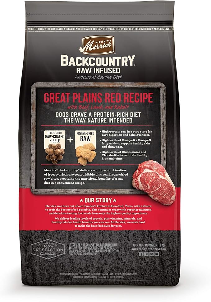 Merrick Backcountry Raw Infused Grain Free Dog Food, Great Plains Red Recipe, Freeze Dried Dog Food - 10 lb. Bag