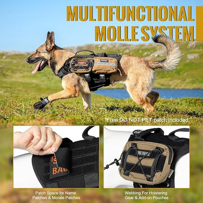 OneTigris Tactical Large Dog Harness, 5X Metal Buckled No Pull Service Dog Harness Vest with Hook & Loop Panels, Military Heavy Duty Dog Vest for Walking Hiking Training