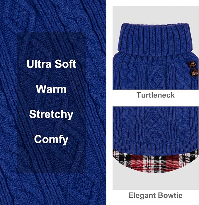 KYEESE Dog Sweater Comfy Pet Coat for Fall Winter Cold Weather Soft Pullover Dog Sweaters for Small Dogs Girl Warm Turtleneck Small Dogs Sweater Stretchy Knitwear Cat Clothes with Gingham Patchwork