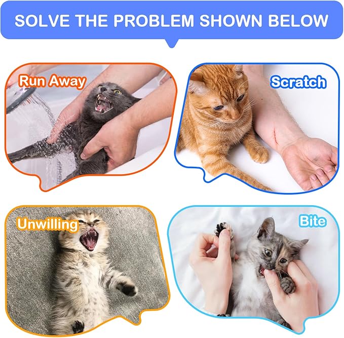 Cinf Cat Bathing Bag(Free Muzzle) Breathable Mesh Anti Scratch Adjustable Cat Grooming Bag for Nail Trimming, Bathing Soft Cat Washing Bag(Light Blue) L