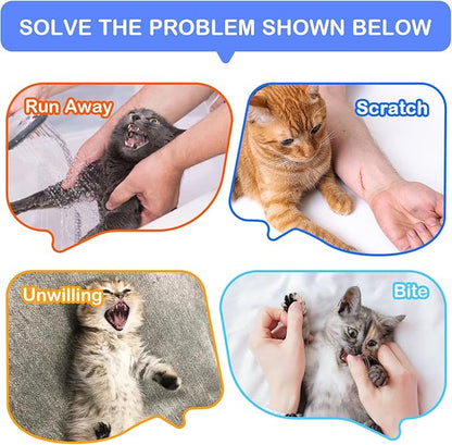 Cinf Cat Bathing Bag(Free Muzzle) Breathable Mesh Anti Scratch Adjustable Cat Grooming Bag for Nail Trimming, Bathing Soft Cat Washing Bag(Light Blue) M