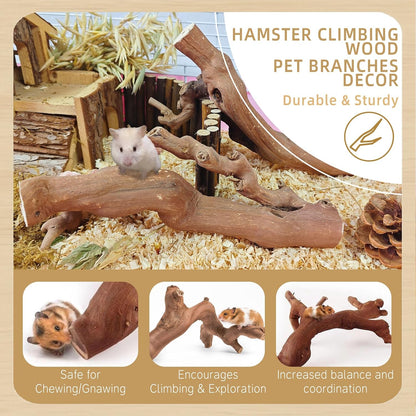 kathson 2PCS Wood Hamster Climbing Branches Decor, Natural Wooden Syrian Hamster Climb Chewing Toys, Rat Exercise Toys, Small Animal Habitat Decor Accessories for Dwarf Pets, Gerbils, Mice (7.8IN)