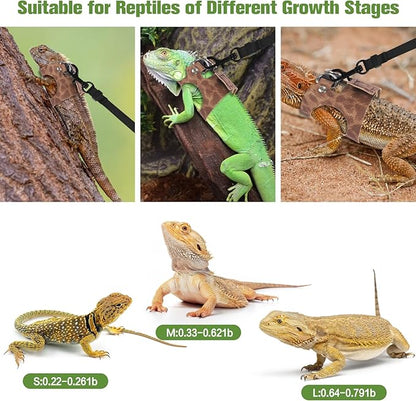 Bearded Dragon Lizard Leash Harness 3 Size Pack Leopard Print Lizard Harness Leash for Outdoor Small Reptiles Animal Squirrels (Brown)