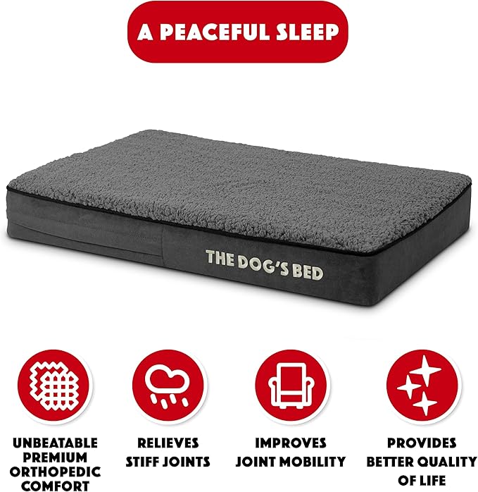 The Dog’s Bed Orthopedic Memory Foam Dog Bed, Small Grey Plush, Pain Relief for Arthritis, Hip & Elbow Dysplasia, Post Surgery, Lameness, Supportive, Calming, Waterproof Washable Cover
