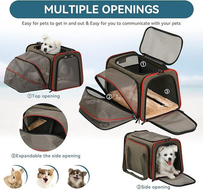Petsfit Expandable Cat Carrier Dog Carriers,Airline Approved Soft-Sided Portable Pet Travel Washable Carrier for Kittens,Puppies,Removable Soft Plush mat and Pockets,Locking Safety Zippers