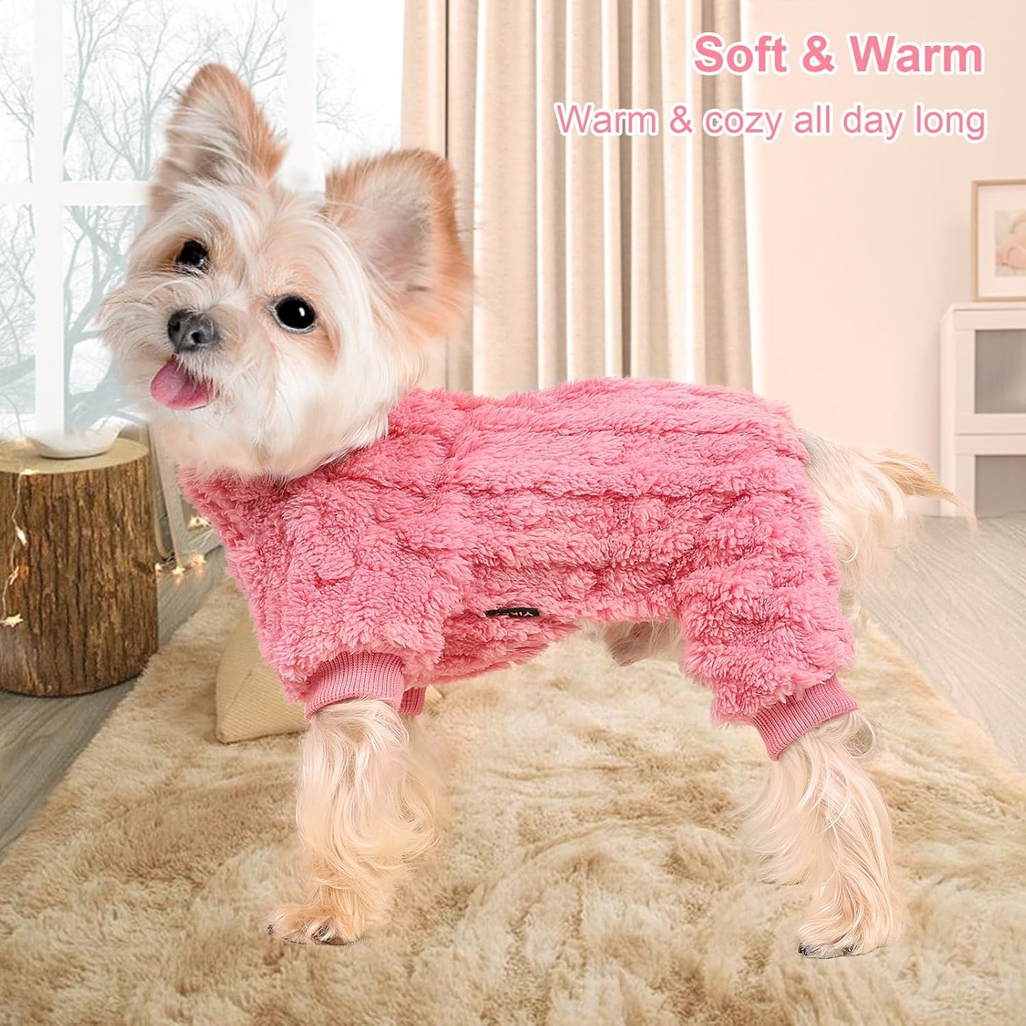 Dog Sweater for Small Dogs, XXS Dog Sweaters Turtleneck Doggie Pajamas Jumpsuits, Small Doggy Clothes Girl Boy, Cold Weather Puppy Onesie Outfits Yorkie Chihuahua Apparel, Rose, S