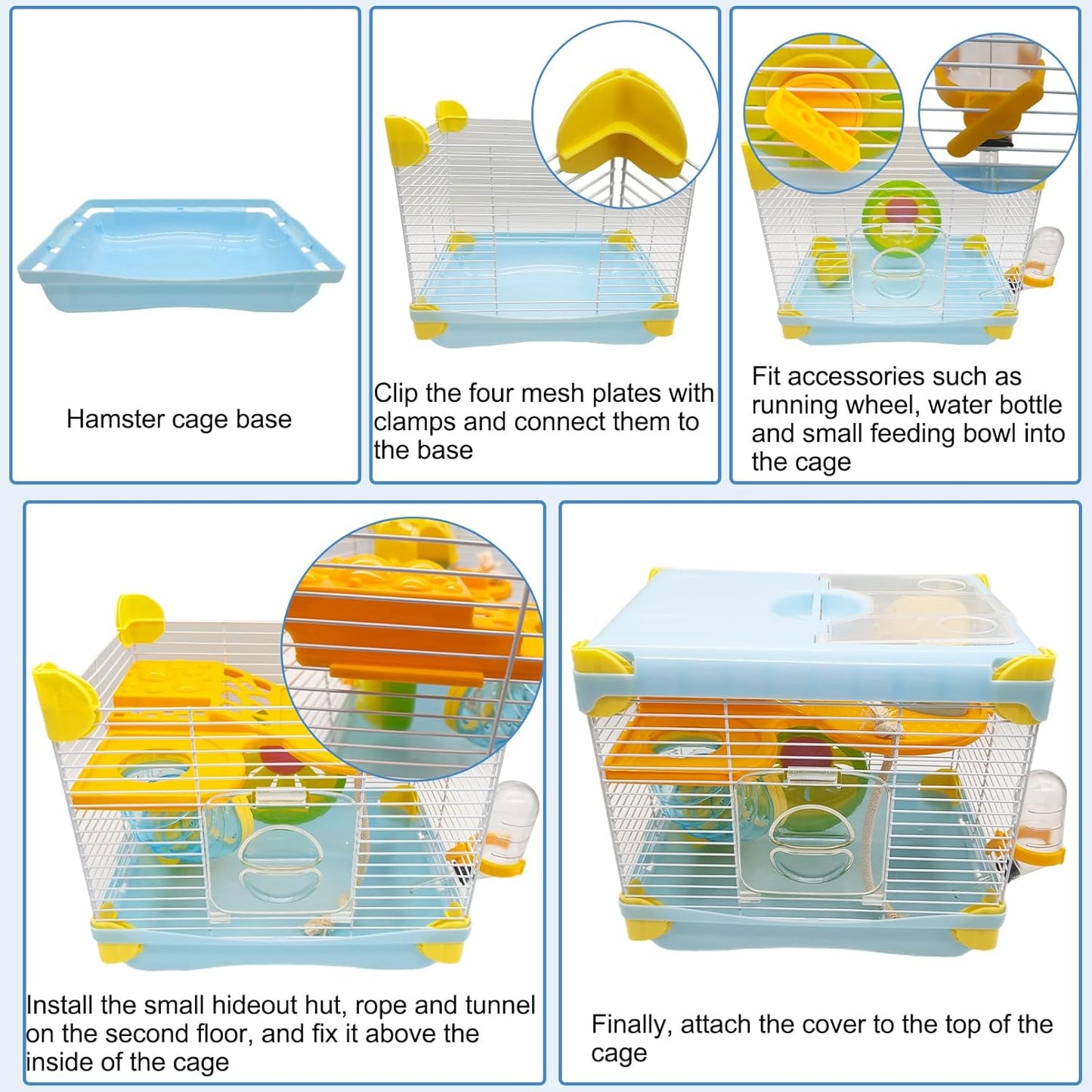 Hamiledyi Portable Hamster Cage 2 Layers Dwarf Hamster Habitat Small Animal Travel Cage with Exercise Wheel Hamster Enclosure Mouse Cage for Hamsters Mice Gerbils or Other Tiny Pets