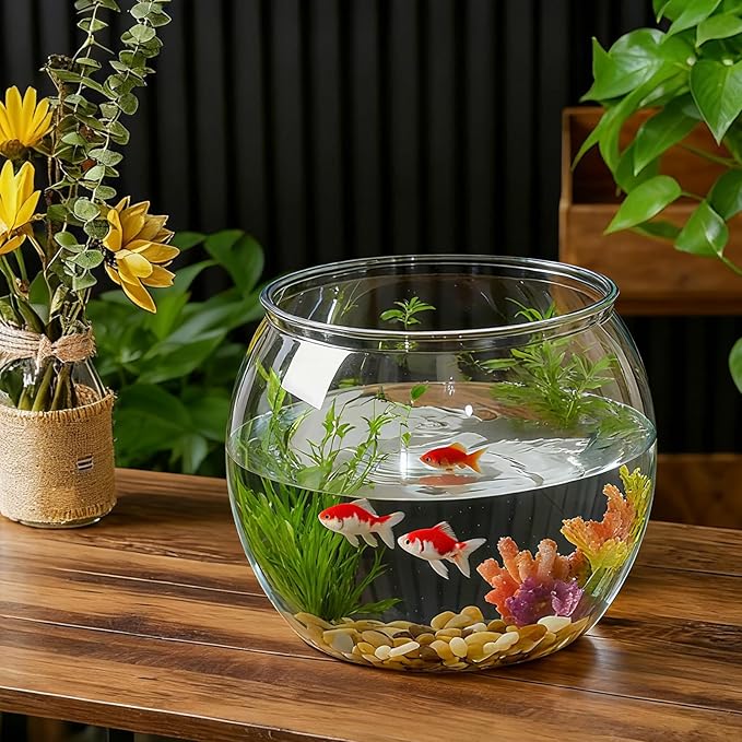 Geelin 5 Gallon Plastic Fish Tank Large Bowl Shatterproof with Crystal Clear Clarity for Terrarium, Flower Vase Centerpiece Gift for Fish Lovers (Round)