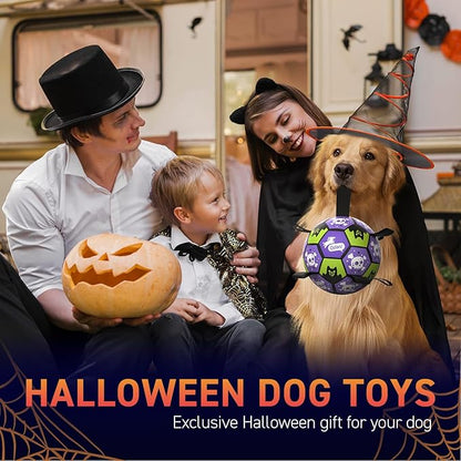 QDAN Halloween Dog Toys Balls, Soccer Ball with Straps for Dog Birthday Gift, Puppy Toy for Small Medium Breed (8 Inch)