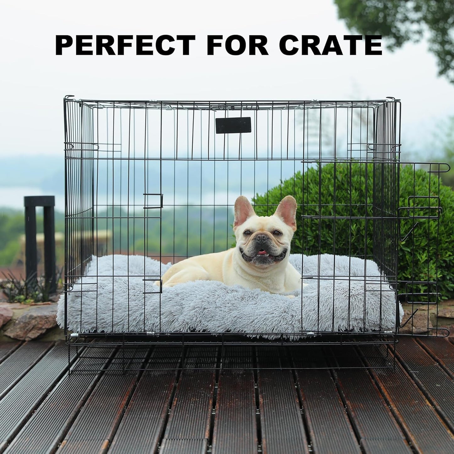 Bedfolks Plush Dog Crate Pad, Washable Dog Kennel Bed, 29"x21", Light Grey