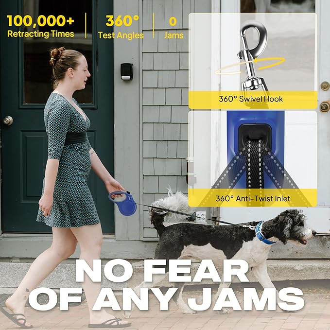 Fida Retractable Dog Leash, 16ft Heavy Duty Pet Walking Leash for Small/Medium Dog or Cat up to 44 lbs, Tangle Free. One-Hand Brake (Medium, Navy Blue)