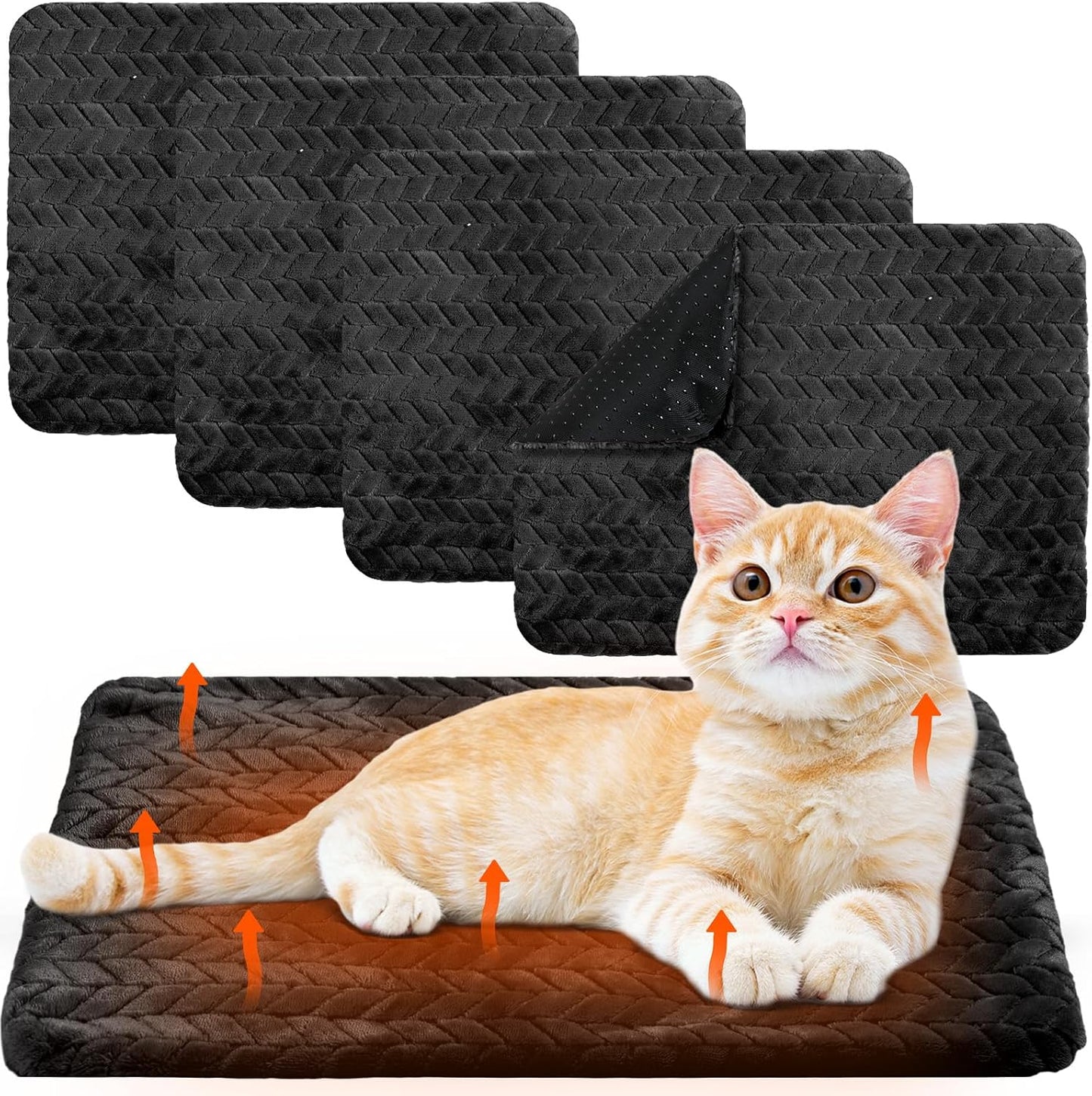 4 Pack Self Heating Cat Pad 16 x 20 Inch Self Warming Cat Bed Non Slip Warm Dog Pad Mat Washable Pet Kennel Crate Bed Mat for Indoor Outdoor Pets(Black,16 x 20 Inch)