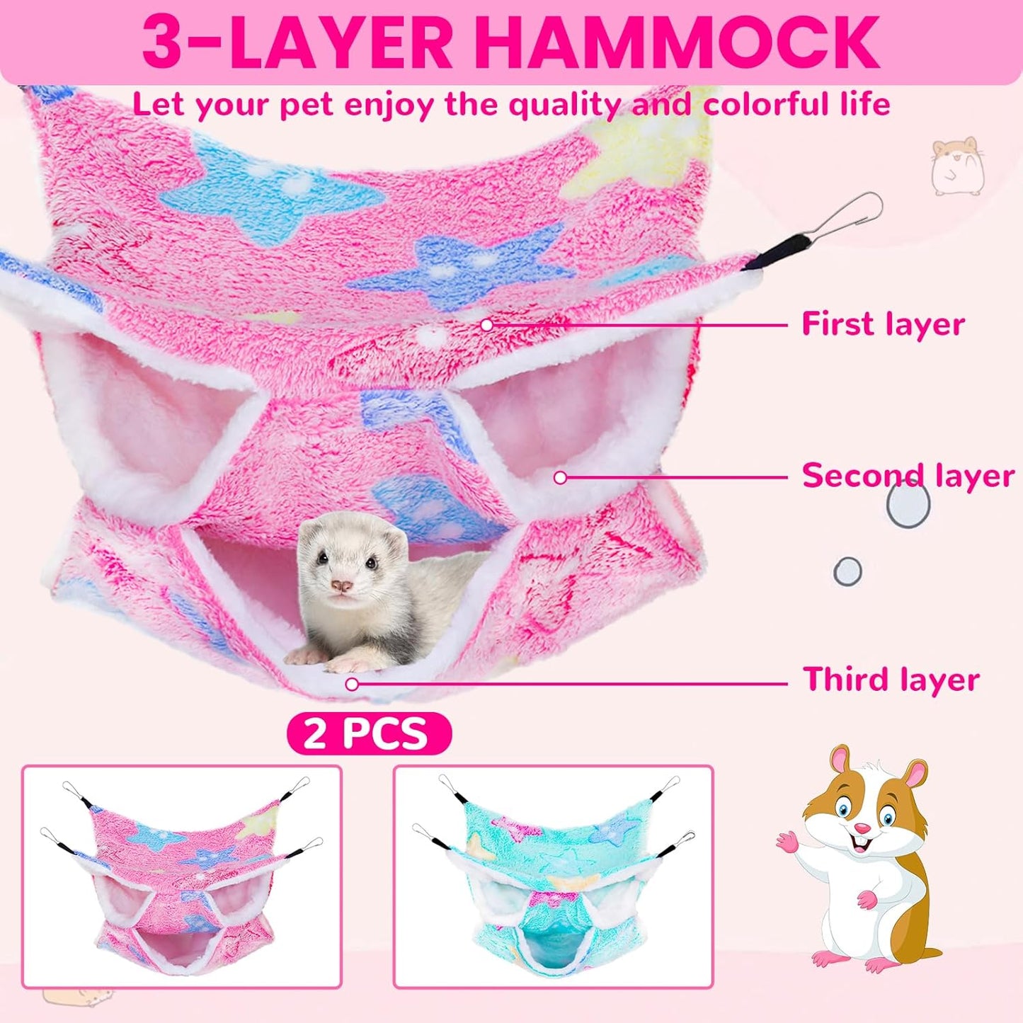 2 Pcs Guinea Pig Hammock, Rat Ferret Hamster Hanging Hammock Guinea Pig Accessories for Small Animals Chinchilla Parrot Sugar Glider Ferret Squirrel (11"×11")