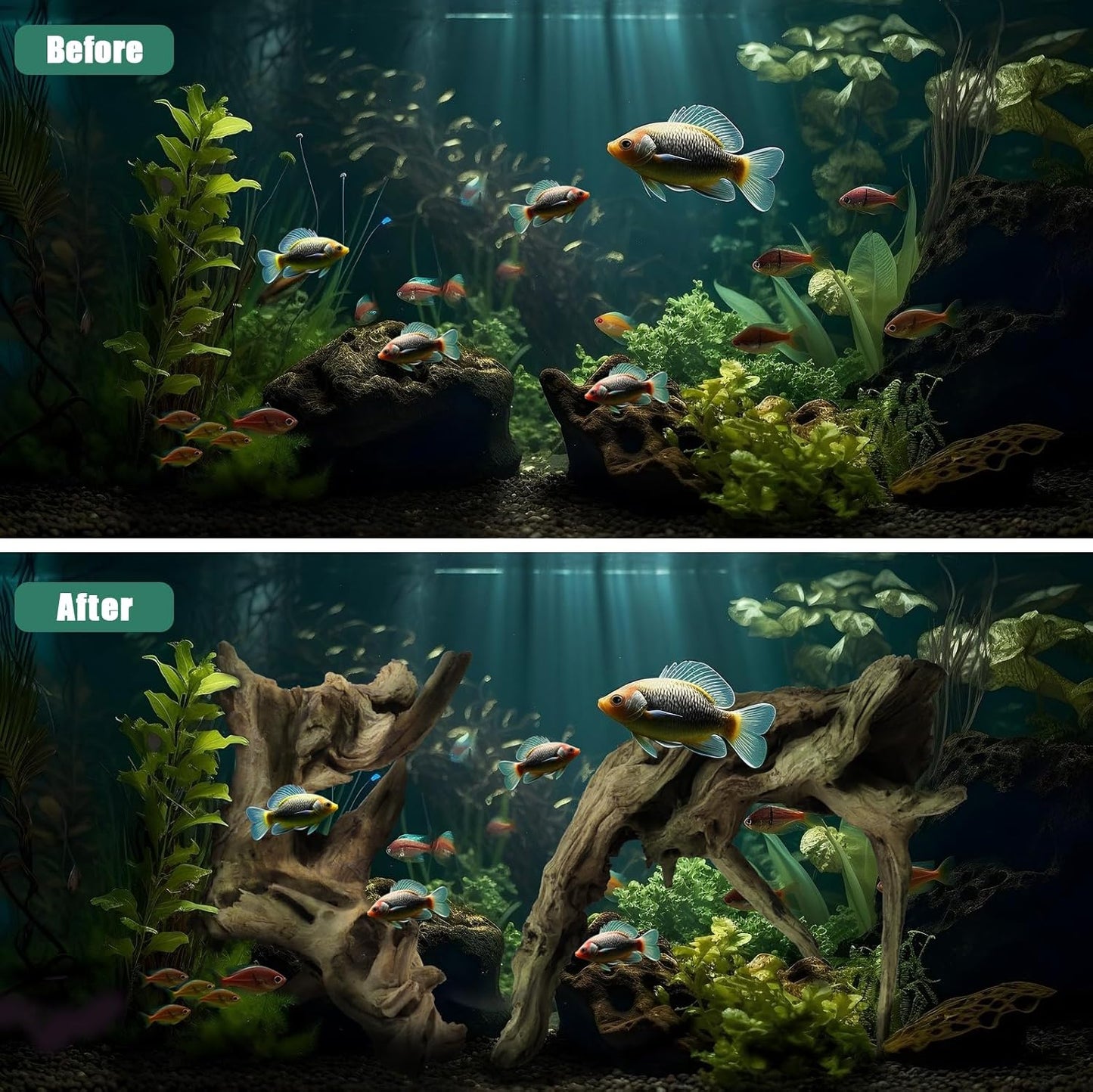 LYPHARD AQUARIUMS Driftwood for Aquarium, 2 Pieces 14-18 Inches Large Natural Drift Wood Fish Tank Assorted Branch Decorations for Reptile Hide