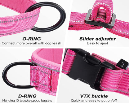 No Pull Dog Harness Pink for Small Medium Large Sized Dog, Reflective Escape Proof Adjustable Dog Harnesses with 2 Patch, S