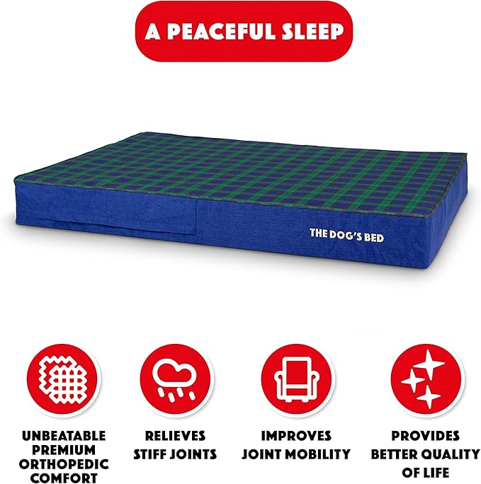 The Dog’s Bed Orthopedic Memory Foam Dog Bed, XXL Black Watch Tartan, Pain Relief for Arthritis, Hip & Elbow Dysplasia, Post Surgery, Lameness, Supportive, Calming, Waterproof Washable Cover
