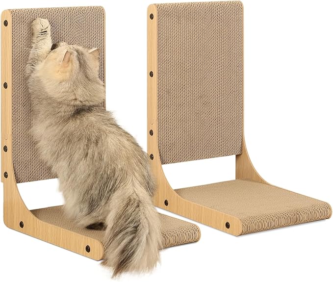 Zakkart 2-Pack Cat Scratching Board, 19.7'' Tall Cardboard L Shape Vertical Cat Scratchers for Indoor Cats, Cat Scratching Post for Wall and Couch, Medium