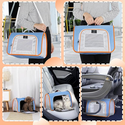 A4Pet Kitten Carrier, Airline Approved Pet Carrier for 1-12 lbs, Soft-Sided Pet Travel Carrier Blue,15.7 x 9 x 10.6, Small