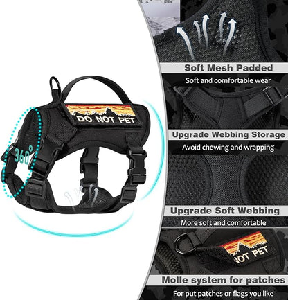 Tactical Cat Harness and Leash Set for Walking, Adjustable Escape Proof Pet Vest for Large Cat,Easy Control Breathable Cat Vest with Handle，Molle Patches (Black, L)