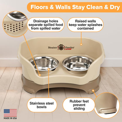 Neater Pet Brands Neater Feeder Deluxe Mess Proof Dog Bowls Elevated for Small Dogs Under 19 lbs, Made in USA, No Spill Raised Dog Food Bowl Stand Feeding Station, Food and Water Bowl Set, Cappuccino