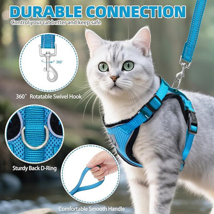PUPTECK Cat Harness and Leash Set Escape Proof Reflective Cat Walking Harness Adjustable Soft Breathable Mesh Vest for Small Pets, Blue, S