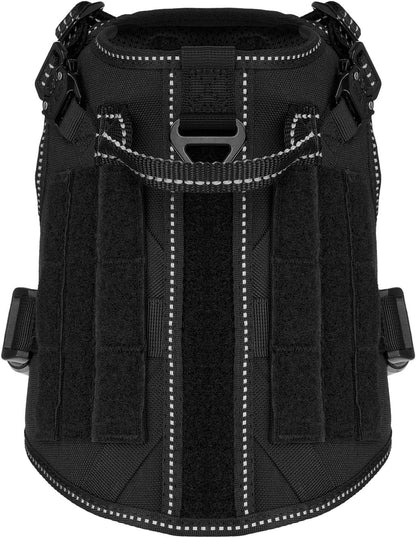 ICEFANG Tactical Dog Harness, Small Size,2X Metal Buckle,Working Dog MOLLE Vest with Handle,No Pulling Front Leash Clip,Hook and Loop Panel (Black,S (Pack of 1))