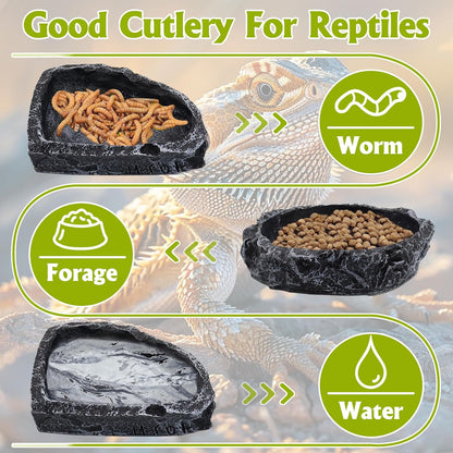 3 Pack Reptile Water Dish, Samll Snake Water Bowl, Leopard Crested Gecko Tank Accessories, Bearded Dragon Food Dish, Feeding Dish Kit for Tortoise, Lizard, Frog, Hermit Crab (3 Pack)