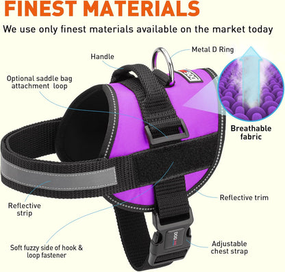 Dogline Dog Harness, Reflective No-Pull Adjustable Vest with Handle for Walking, Training, Breathable, No - Choke Harness for Small, Medium or Large Dogs Room for Patches Girth 27 to 34 in Purple