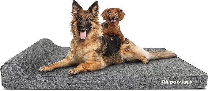 The Dog’s Bed Orthopedic Headrest Dog Bed XXL Grey Linen, Memory Foam, Pain Relief for Arthritis, Hip & Elbow Dysplasia, Post Surgery, Lameness, Waterproof Washable Cover