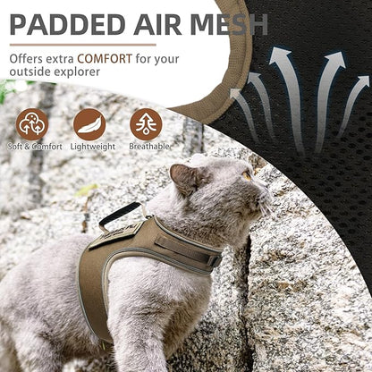 PUPTECK Soft Mesh Cat Vest Harness and Leash Set Puppy Padded Pet Harnesses Escape Proof for Cats Small Dogs Rabbits Bunny, Tactical Yellow, S