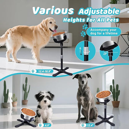 Elevated Dog Bowl (Not Bowl Included), Adjustable Stand Heights & Width, Non-Slip Foot Mats, Tilting Raised Dog Bowls with Metal Knob for Small, Medium & Large Dogs Breed (1 Pack), Black