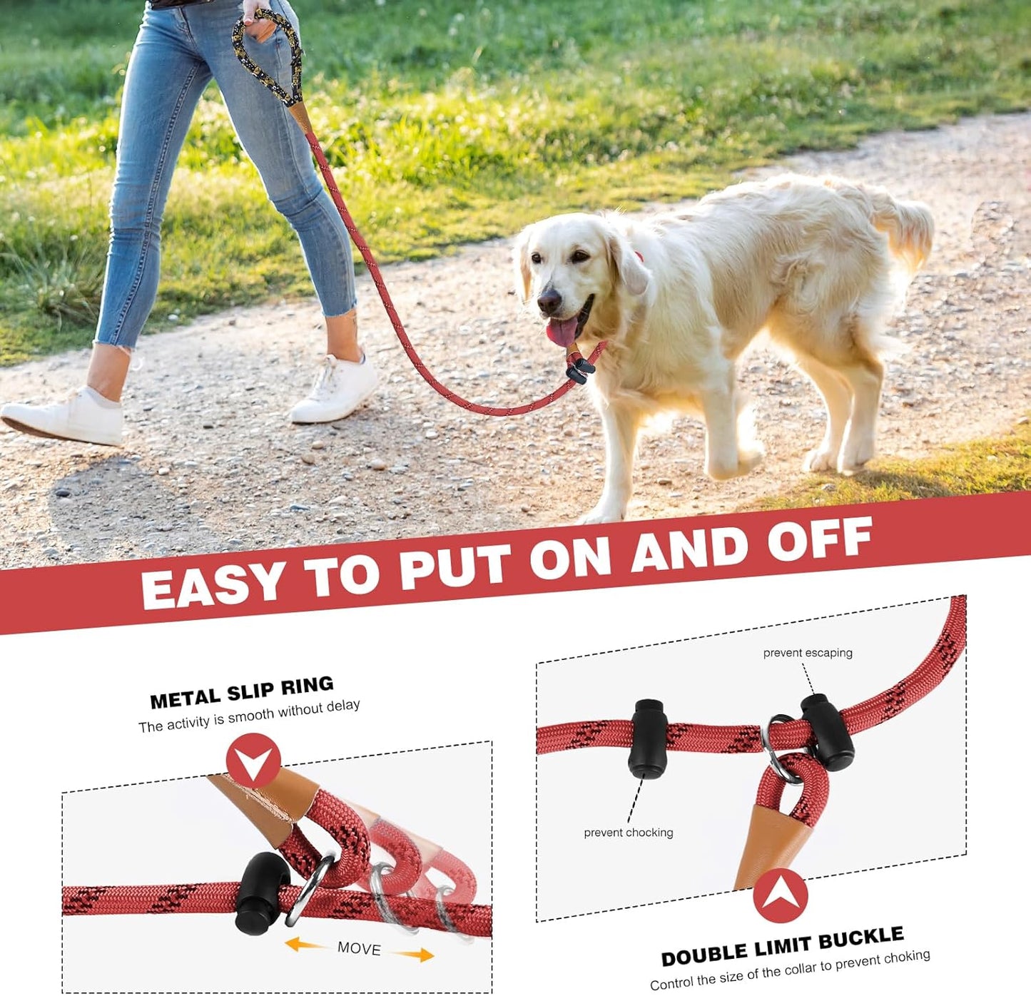 lynxking Slip Lead Dog Leash Reflective, Heavy Duty Comfortable Strong Rope for Large Medium Small Dogs No Pull Pet Training (Red, Small 3/8in x 6ft-Slip Lead)