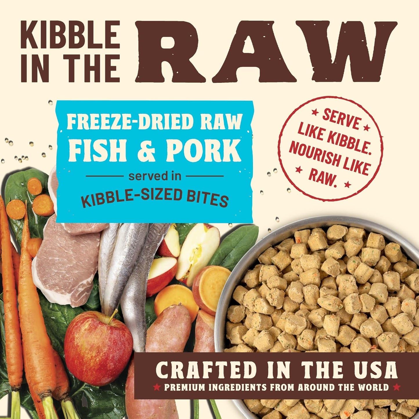 Primal Kibble in The Raw, Freeze Dried Dog Food, Fish & Pork, Scoop & Serve, Made with Raw Protein, Whole Ingredient Nutrition, Crafted in The USA, Dry Dog Food 9 lb Bag