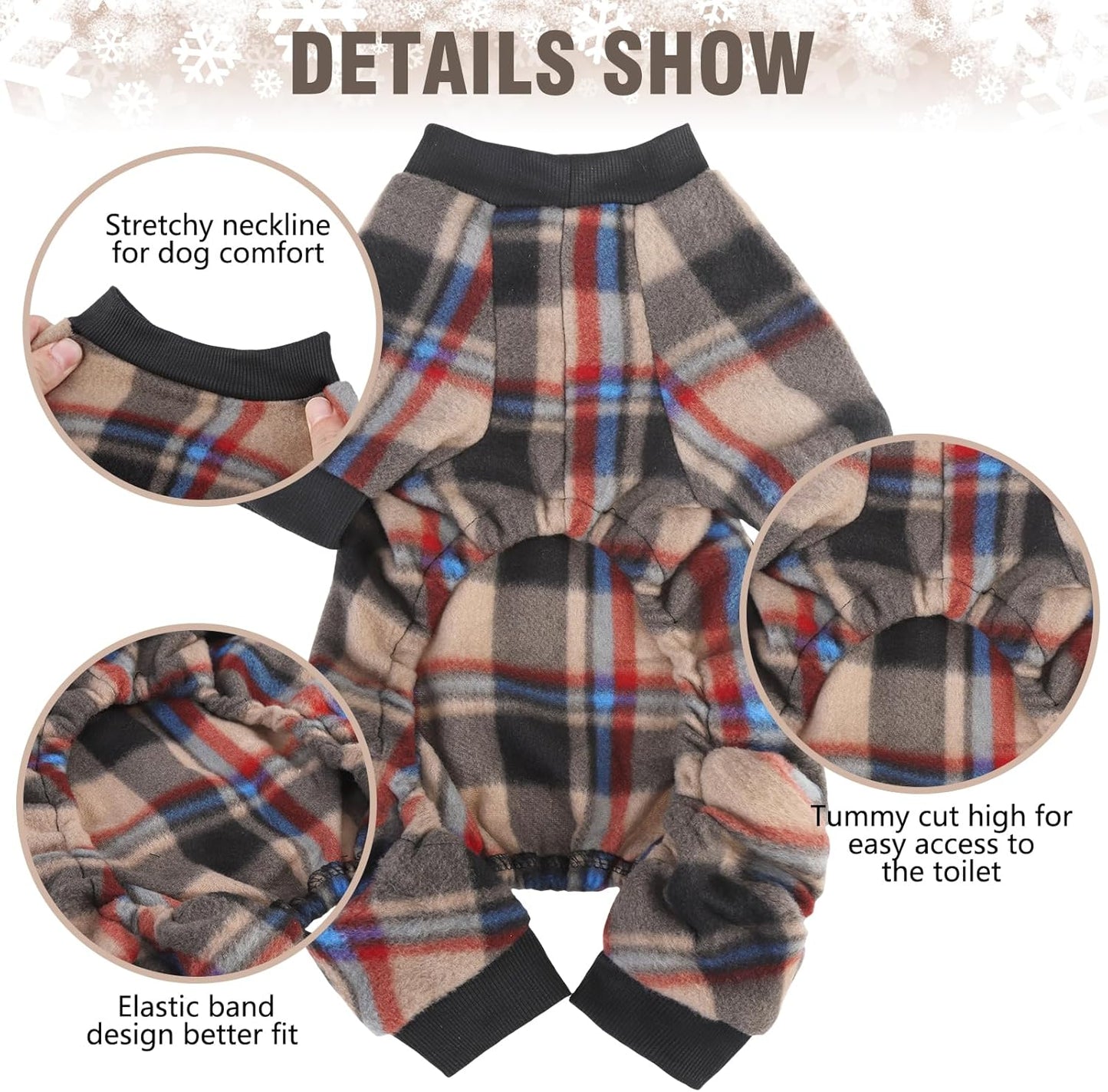 SCENEREAL Fall Dog Pajamas for Small Medium, Thanksgiving Puppy Sweater, Soft and Warm Pet Clothes, Onesie Outfits for Doggie Winter, Thanksgiving Christmas Jammies Pjs, Brown
