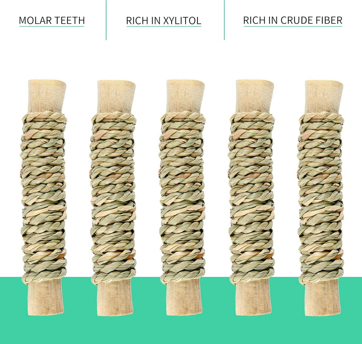 Rabbit Chew Sticks 5pcs, Natural Seagrass Sweet Bamboo Molar Sticks Toys for Bunny Guinea Pig Chinchilla Hamster