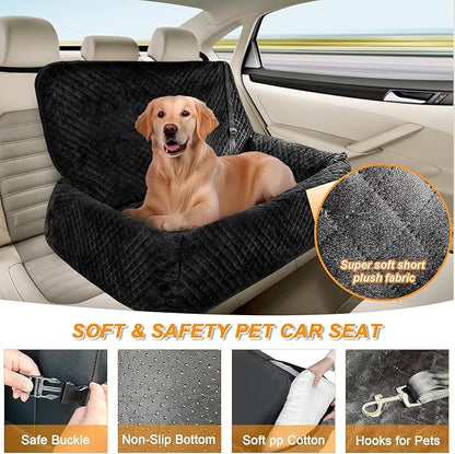 Sephyroth Medium/Large Dog Car Seat - Soft Crystal Velvet Dog Bed with Safety Belt Buckle for Back Seat, Suitable for Dogs 60 lbs or Two Small Dogs