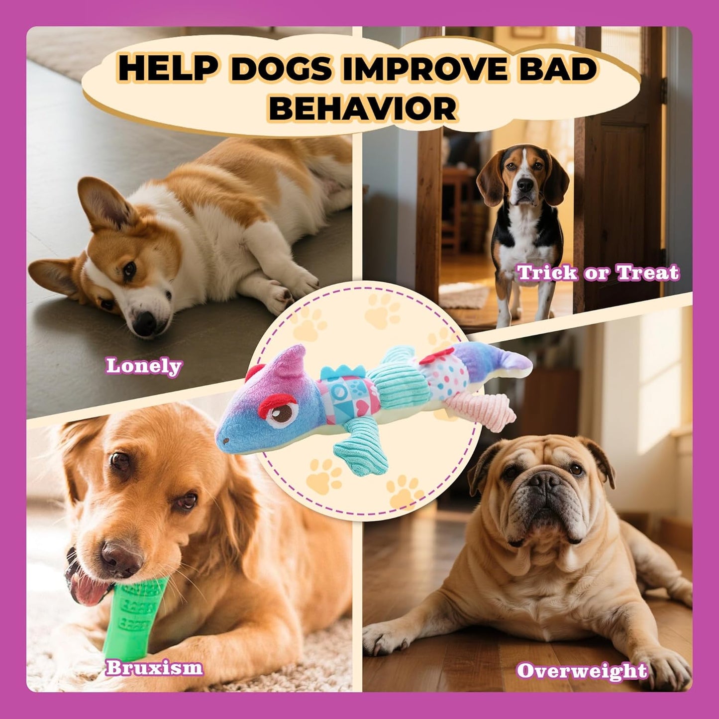 Squeaky Dog Toys Stuffed Plush Pet Toy, Eliminates Boredom for Small Medium Breed, Chewing and Playing Tug of War to Keep Them Busy (Chameleon)