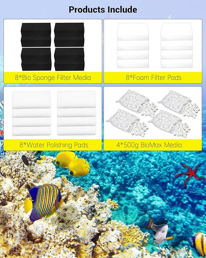 Prismora 8 Sets of Three-Stage Filtration Tank Filter Maintenance Kit for AquaClear 50 Power Filter, Compatible with 20-50 Gallon Aquariums