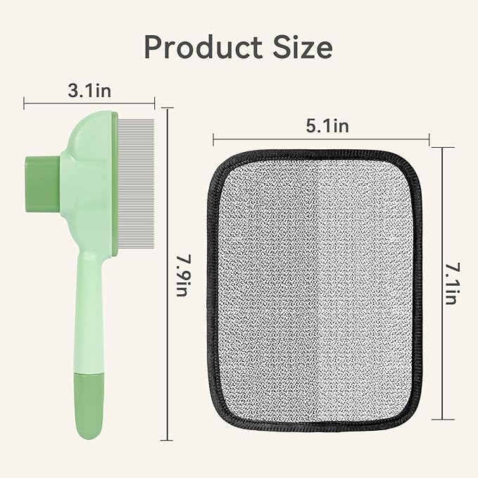 Flea Comb for Cats & Dogs – Removes Loose Hair, Tangles, Fleas & Dander, with Free Electrostatic Pet Hair Removal Glove for Clothes, Furniture, Carpets & Bedding