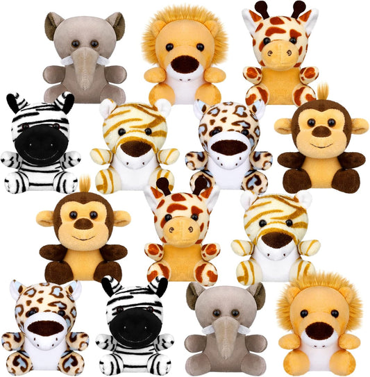 Elcoho 14 Pieces Safari Mini Jungle Animal Plush Toys Small Stuffed Forest Animals Plush Toys 3.75 Inch Keychain Decorations for Animal Themed Parties Goody Bags Filler Favors (Sitting)