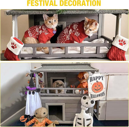 Aivituvin Cat House Indoor 2 Story Feral Cat Shelter for Winter Outdoor Large Size Cat Enclosure for Multiple Cats