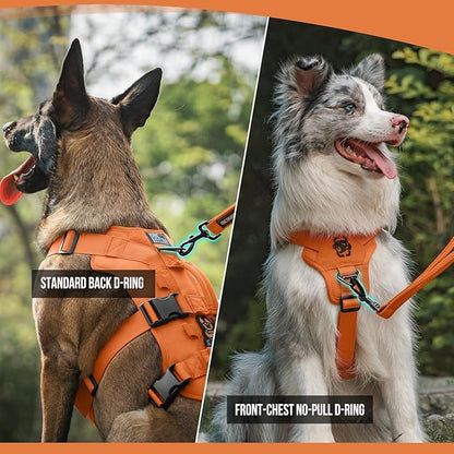 OneTigris Escape Proof Dog Harness, No Pull Dog Harness with Handles, Tactical Multi-Use Support Dogs Harnes for Large Dogs Everyday Wear Walking Hiking Training (Orange, Medium)