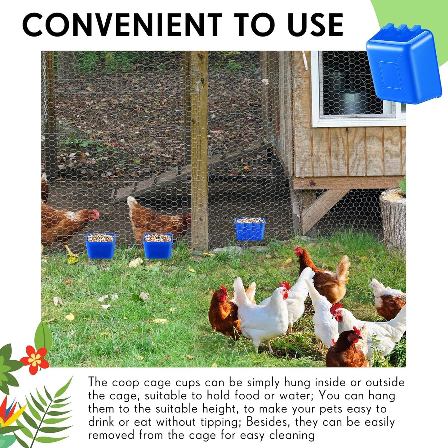 Maxdot 20 Pcs Cage Cups Chicken Feeder Waterer 16 oz Birds Feeders Hanging Bunny Cage Chicken Water Bowl for Pet Parrot Rooster Parakeet Gamefowl Poultry Pigeon Wire Hutch(Blue)