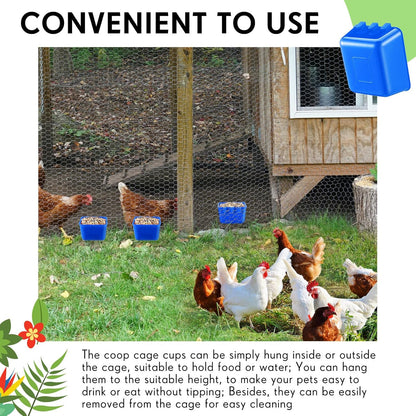 Maxdot 20 Pcs Cage Cups Chicken Feeder Waterer 16 oz Birds Feeders Hanging Bunny Cage Chicken Water Bowl for Pet Parrot Rooster Parakeet Gamefowl Poultry Pigeon Wire Hutch(Blue)
