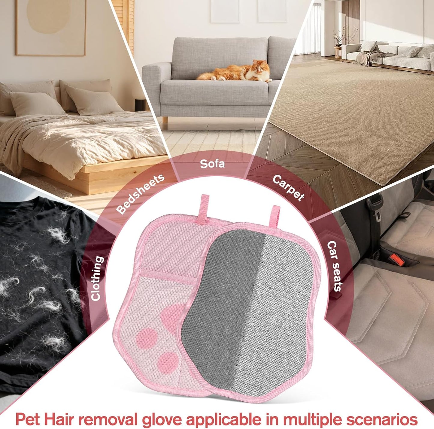 Pet Hair Removal Gloves for Cats & Dogs, 1 Pcs With Hanging Hooks, size 9.8 x 7.87 x 0.5 in, Reusable Electrostatic Pet Hair Gloves, Pet Hair Glove for Clothes, Sofas, Carpets, Car Seats (Pink)
