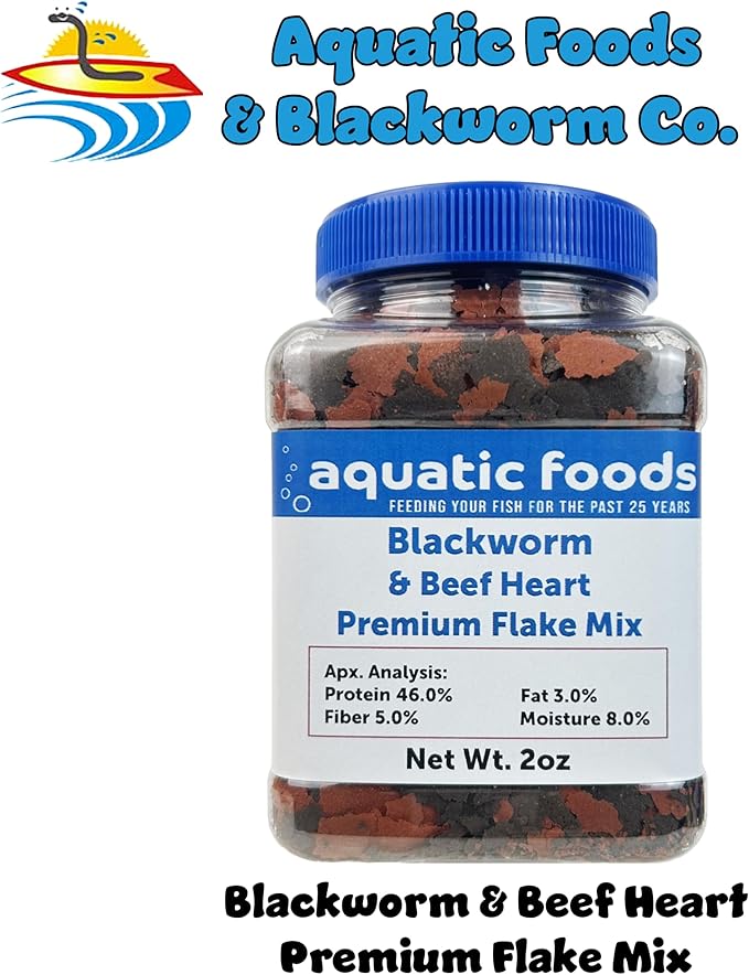 Aquatic Foods Inc. California Blackworm & Beef Heart Premium Flakes for Discus, Cichlids All Community Tropical Fish Also Pellet Mix, Wafer Mix Included…2oz
