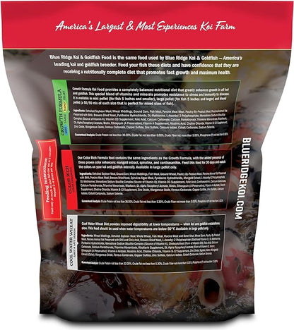 Blue Ridge Koi Fish Food 5lb - Koi Food Large 3/16" Growth Formula, Goldfish Food, Premium Fish Food for Ponds, Ponds Fish Food, Floating Pond Pellets
