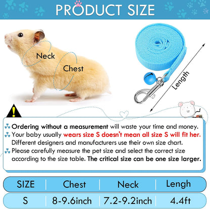 SATINIOR 2 Pieces Guinea Pig Bunny Harness Soft Mesh Hamster Rat Leash with Safe Bell, Ferret Pig Clothes and Leash Set for Hamster Ferrets Rats Bunny Guinea Chinchilla Teacup Chihuahua(S,Blue, Black)